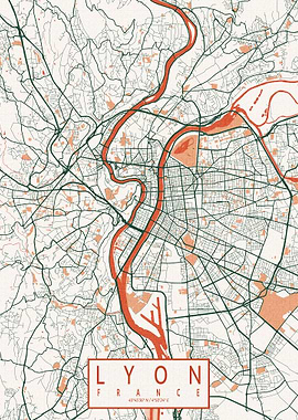 Lyon City Map Bohemian