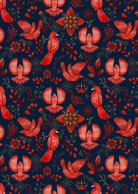 Flowers and birds pattern