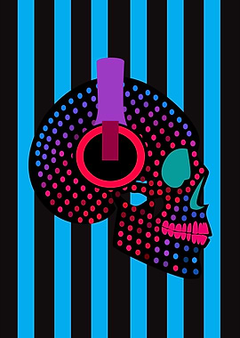 Skull icon halftone neon
