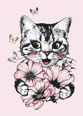 cat with flowers