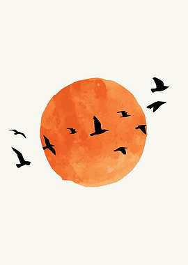 Nature sun birdswatercolor