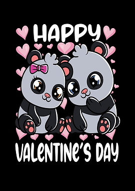 Panda Bears Cute Hearts