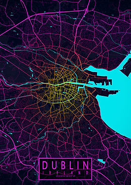 Dublin City Map Neon