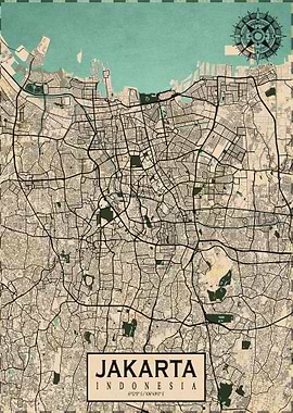 Jakarta City Map Vintage