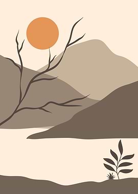 Mountains river sun plants