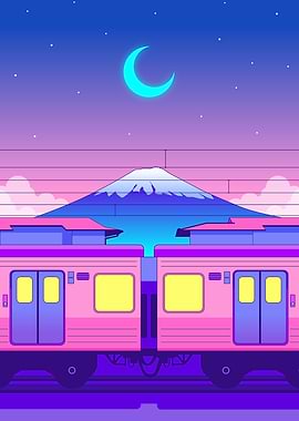 train and fuji mountain