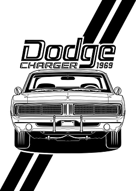 Dodge Charger 1969 Lineart