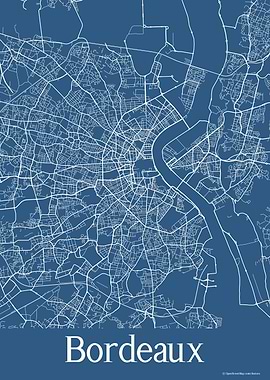 Bordeaux France Blue Map