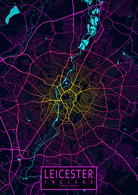 Leicester City Map Neon
