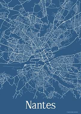 Nantes France Blue Map