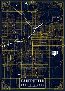 Bakersfield City Map Gold