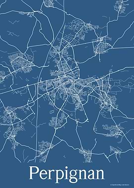 Perpignan France Blue Map