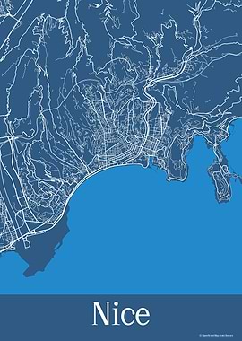 Nice France Blue Map