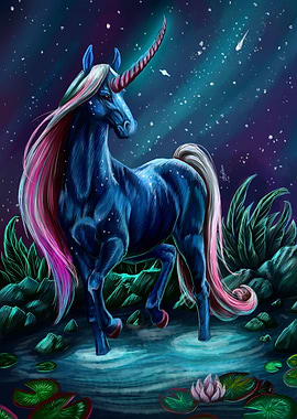 Magic blue unicorn night