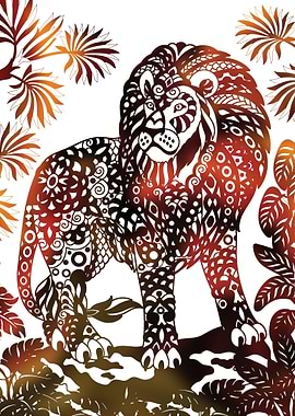 Jungle Lion Zen Tangle