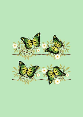 Four green butterflies