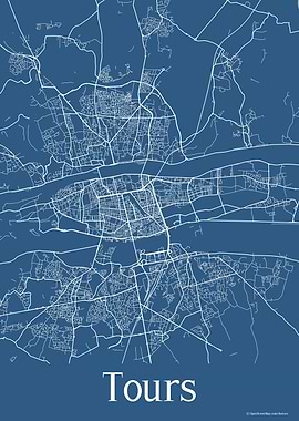 Tours France Blue Map