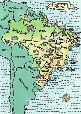 Watercolor Map of Brazil