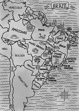 Gray Vintage Map of Brazil