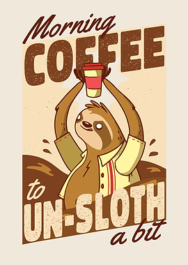 Sloth animal with coffee
