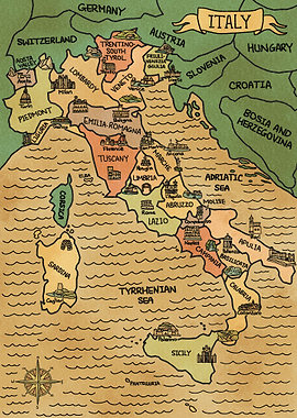 Vintage Colorful Italy Map