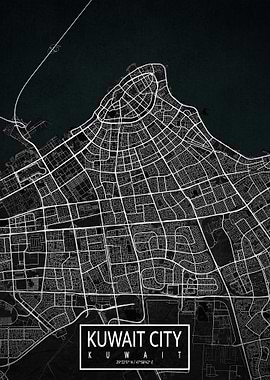 Kuwait City Map Dark