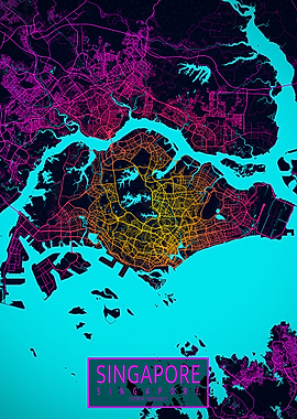 Singapore City Map Neon