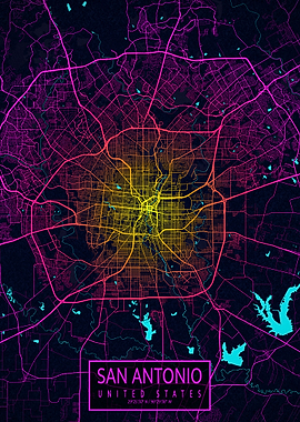San Antonio City Map Neon