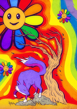 Kidcore Fox Smiling Flower