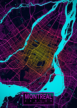 Montreal City Map Neon