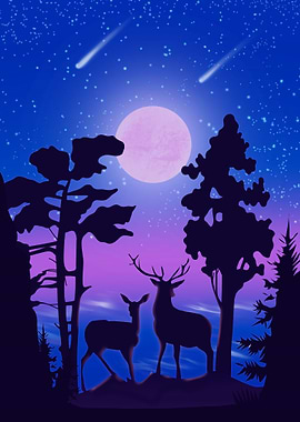 landscape scene of deers