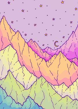 A pastel mountain range