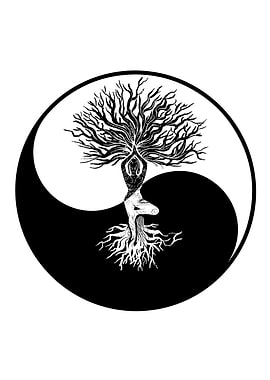 Yin yang woman tree yoga