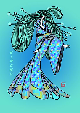 Fantasy art green kimono