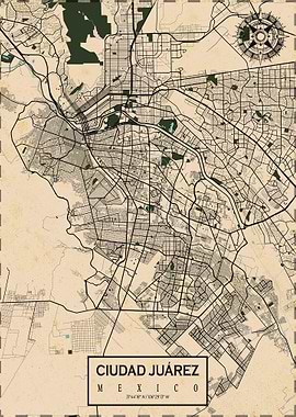 Ciudad Juarez Map Vintage