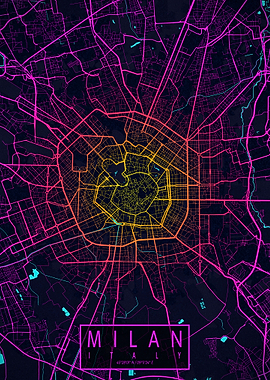 Milan City Map Neon