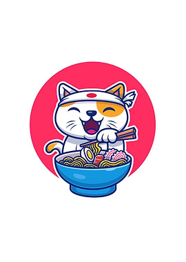 Cute Cat Eating Ramen