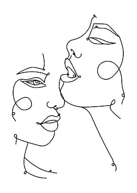 Two Girls Faces Line Art