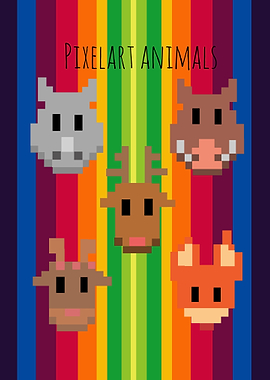 rainbow pixels animals