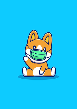 Cute Corgi Wearing Mask