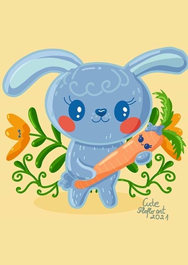 Blue bunny with carrot