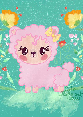 Pink llama in the forest