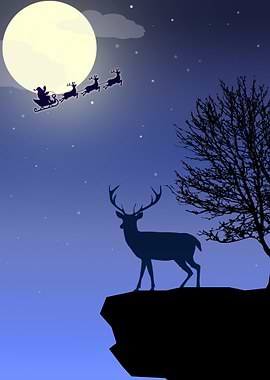 Reindeer by Moon Christmas