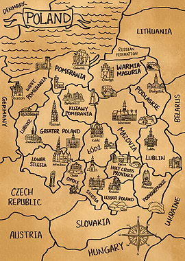 Vintage Map of Poland