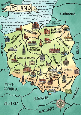Watercolor Map of Poland