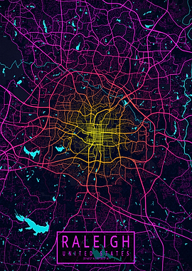 Raleigh City Map Neon