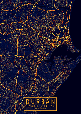 Durban Map City At Night