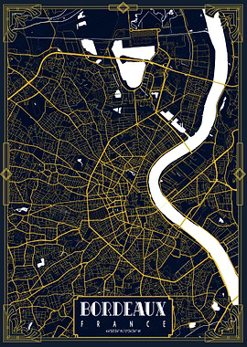 Bordeaux City Map Gold