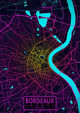 Bordeaux City Map Neon