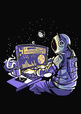 Astronaut working on PC